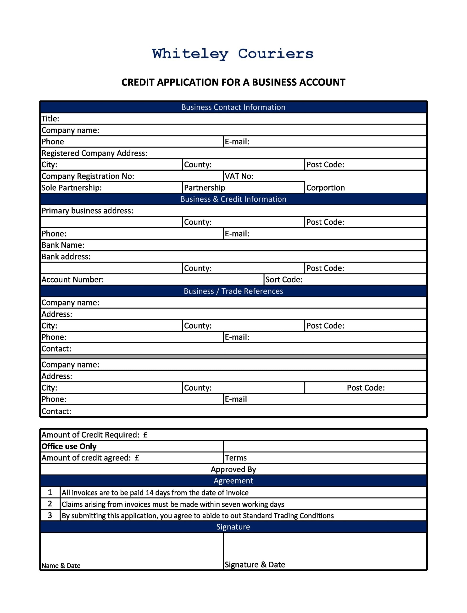 Printable Credit Application Form
