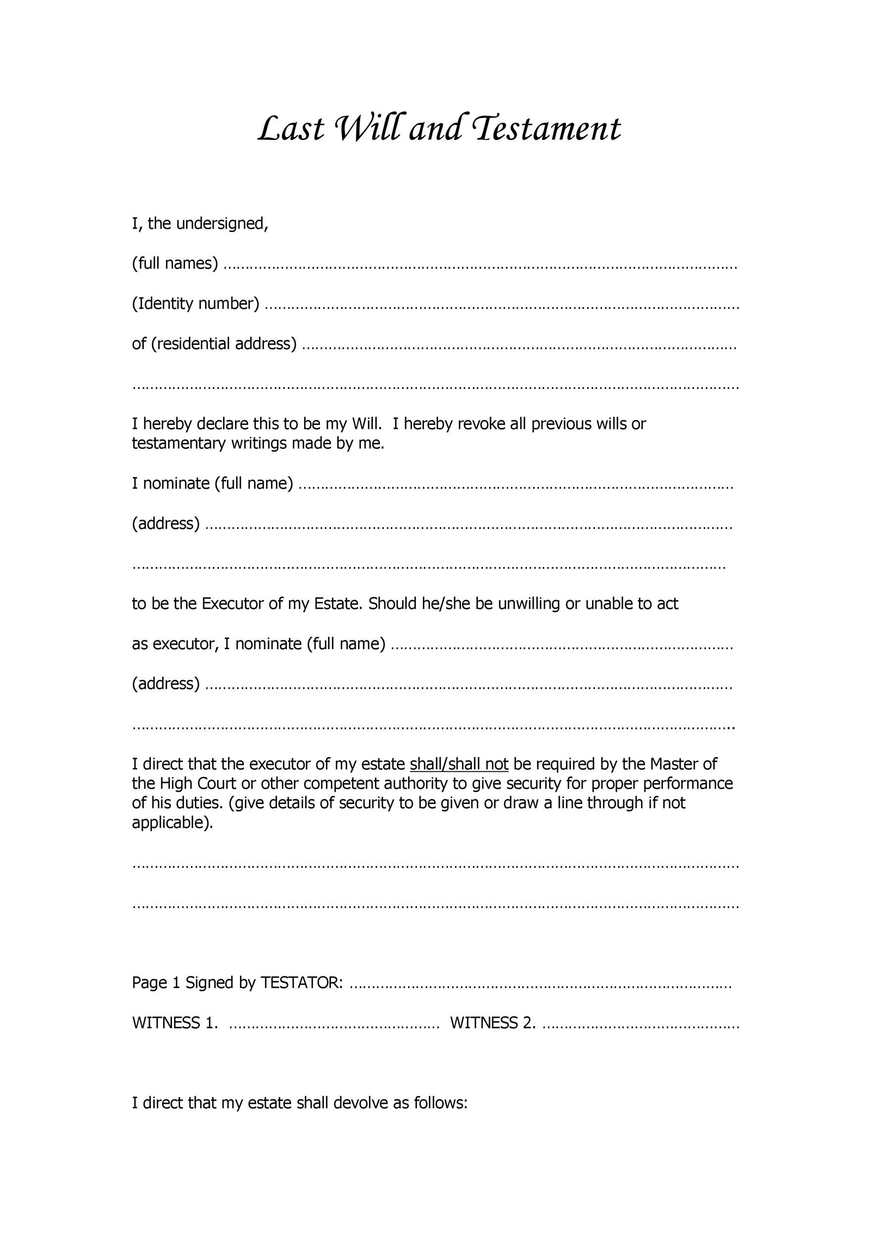 Printable Last Will And Testament Forms Printable Last Will And Testament Forms