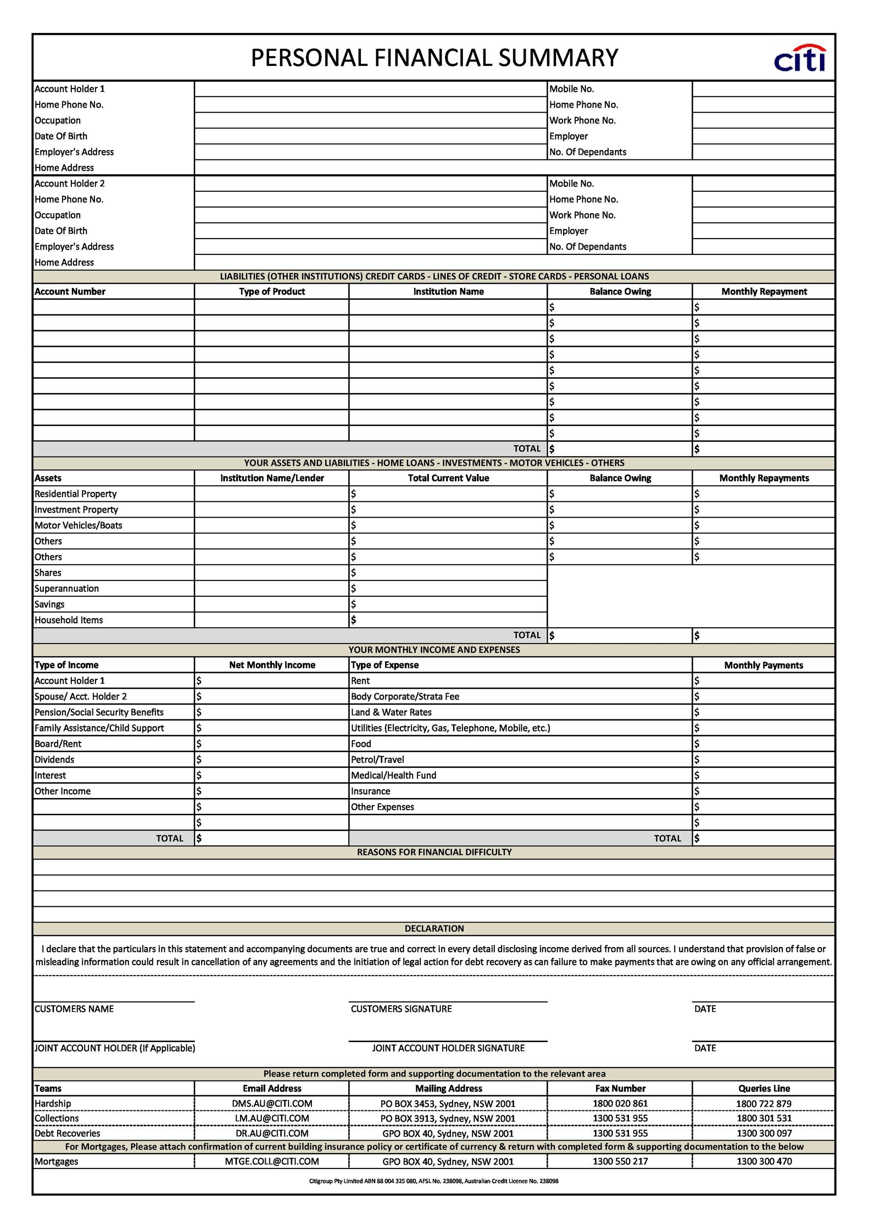40 Personal Financial Statement Templates Forms TemplateLab