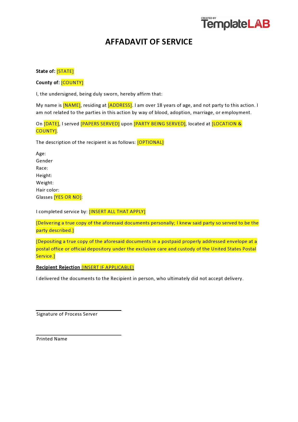 46 Free Proof Of Service Forms Affidavit Of Service 