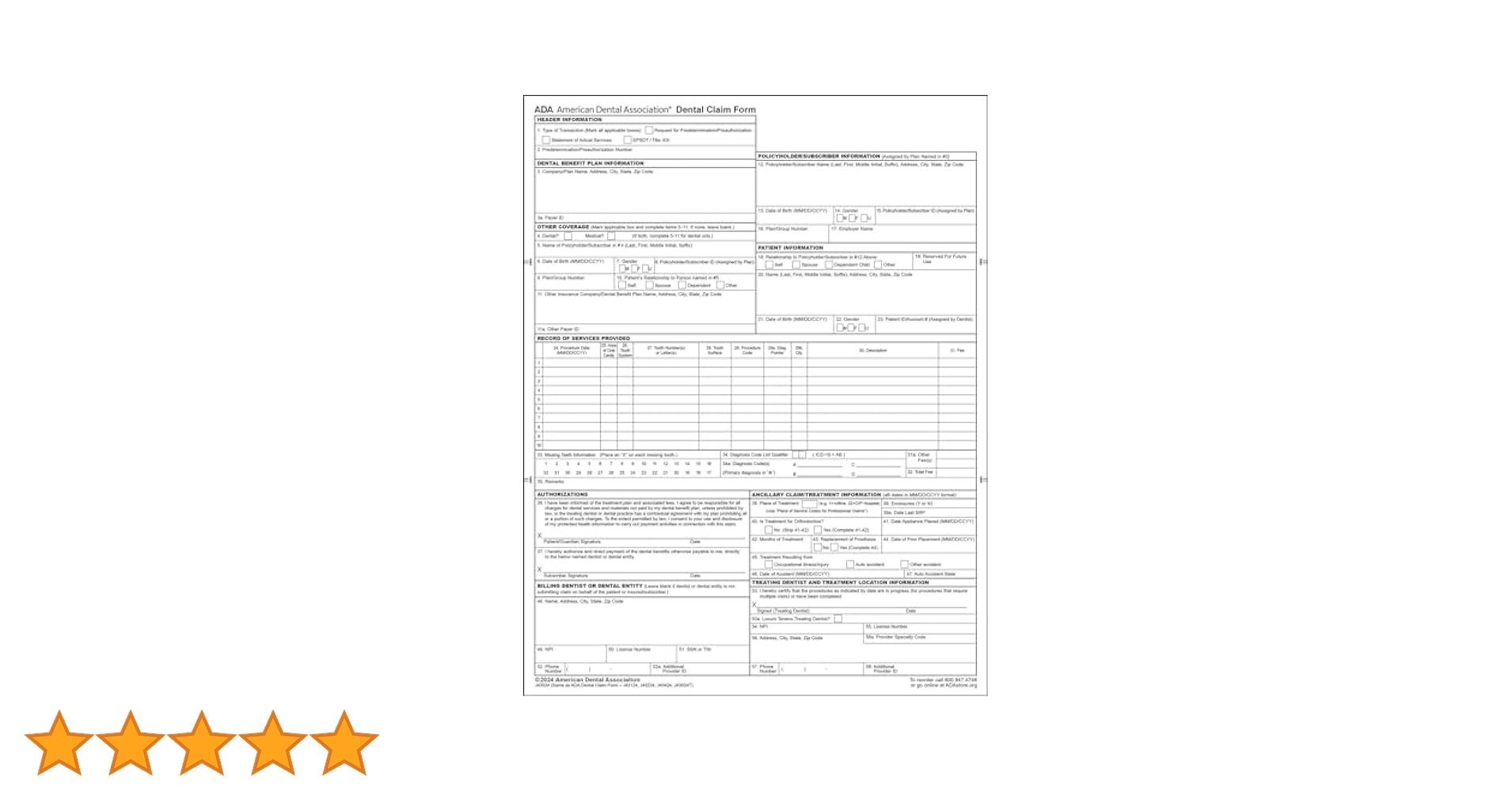 Amazon 2024 New ADA Dental Claim Form 2500 Sheets Office Products