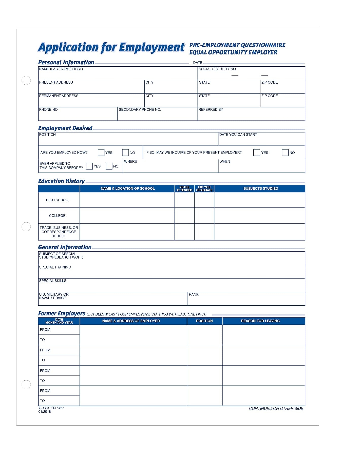 Amazon Adams TOPS 8 1 2 X 11 Inch Employee Application 50 Sheet Pads 2 Pack 32851 Personnel Forms Office Products