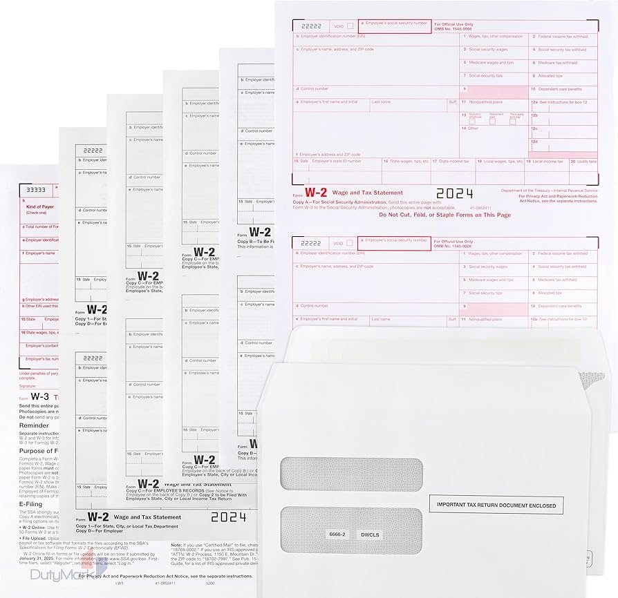 Amazon W2 Tax Forms 4 Part 2024 50 Employees Kit With 50 Envelopes IRS Compatible Great For QuickBooks And Accounting Software All W2 Lazer Forms In Value Pack Office Products