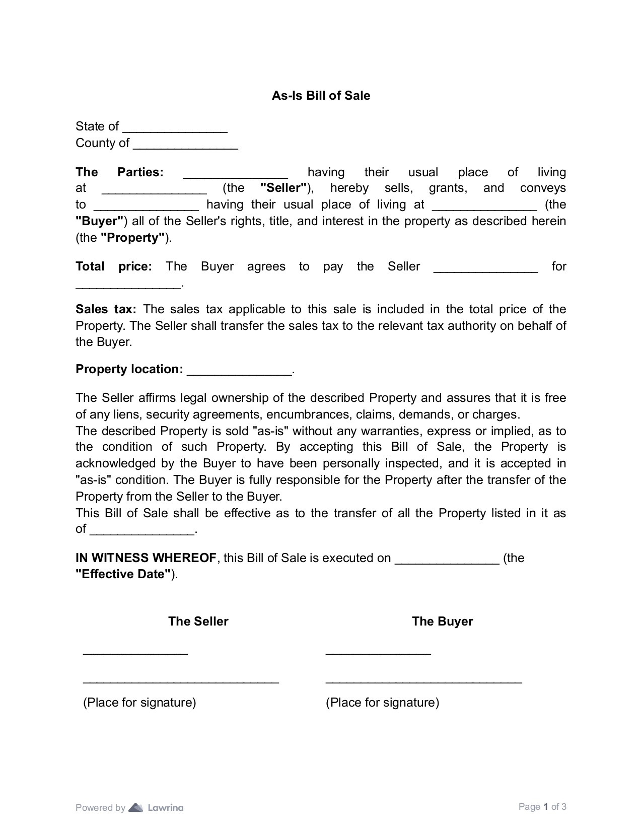 As Is Bill Of Sale Form Create Download PDF Lawrina As Is Bill Of Sale Form Create Download PDF Lawrina