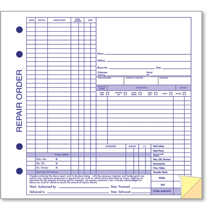 Automotive Service Repair Order Form Auto Repair Supplies Automotive Service Repair Order Form Auto Repair Supplies