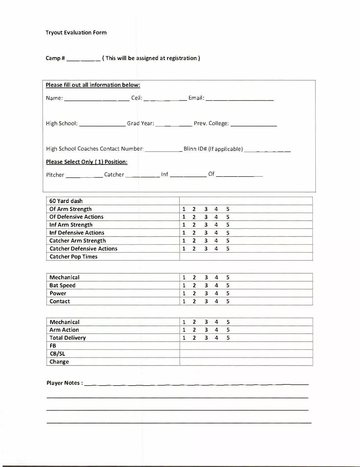 Baseball Evaluation Form Blinn College Baseball Evaluation Form Blinn College