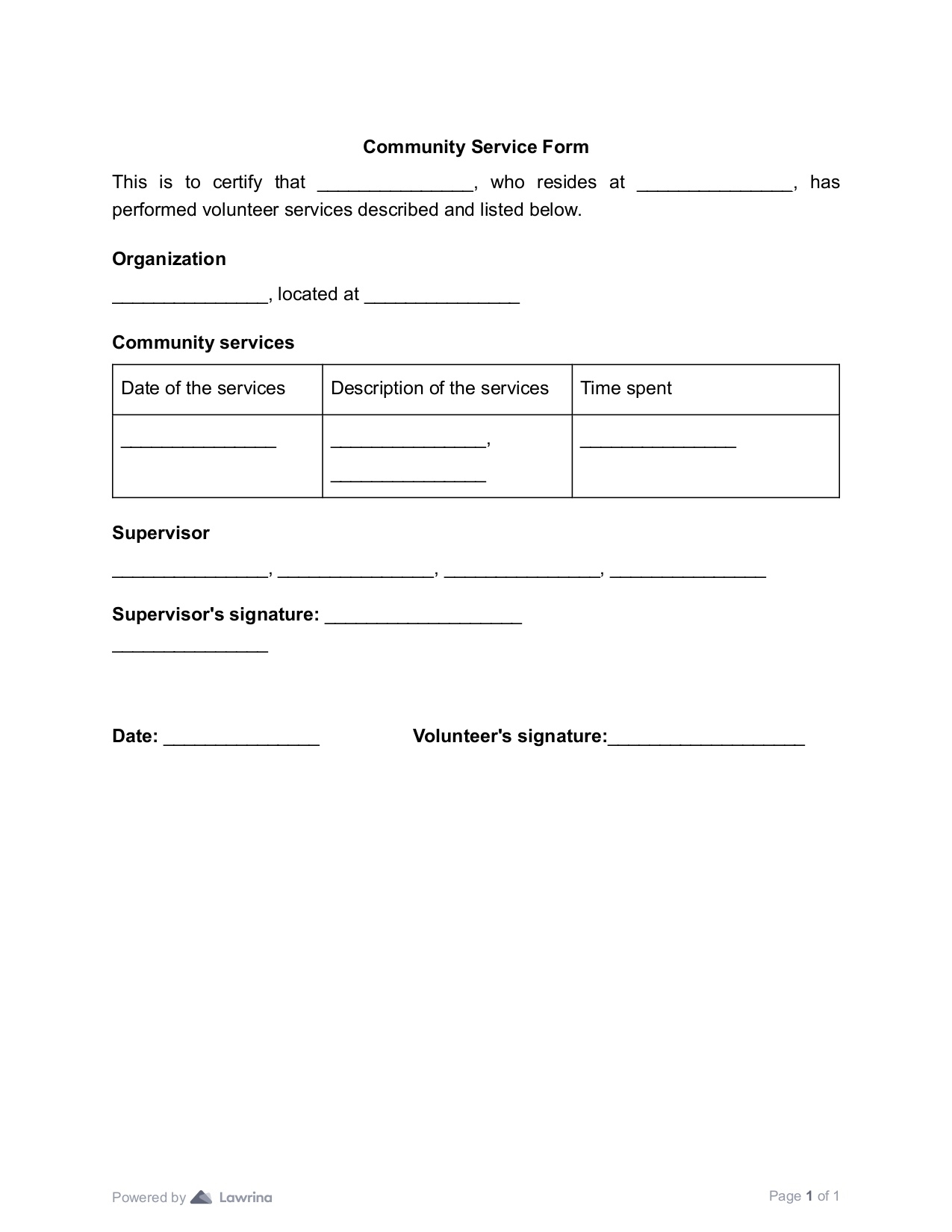 Community Service Form Template PDF Lawrina Community Service Form Template PDF Lawrina