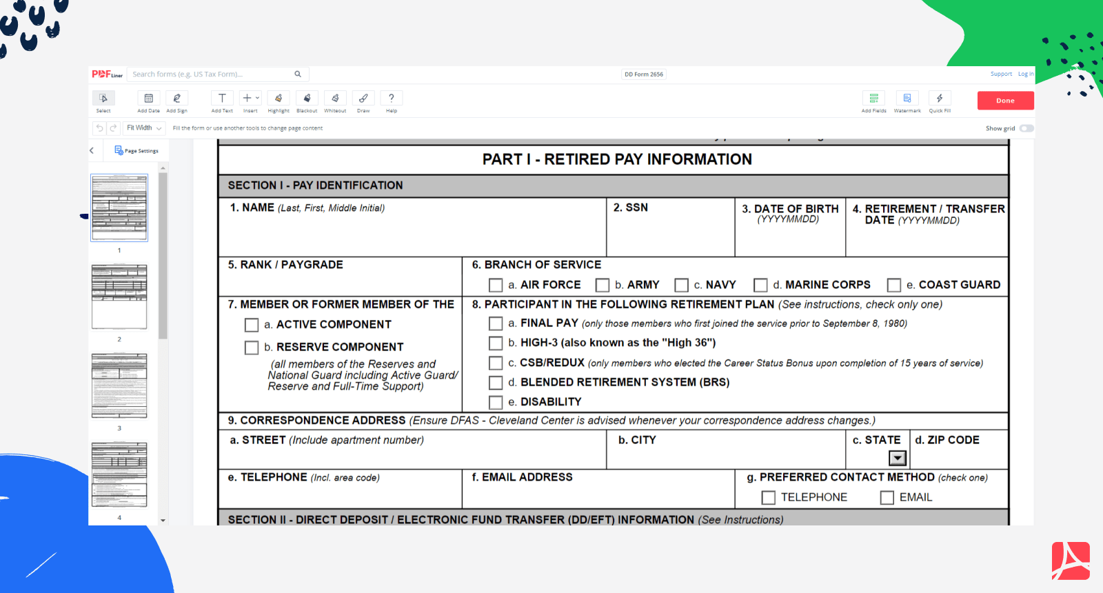 DD Form 2656 PDF Fillable Blank Sign Forms Online PDFliner