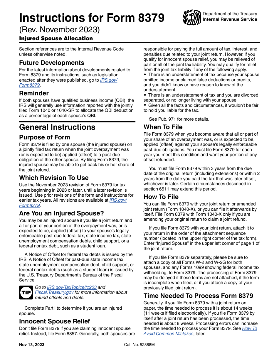 Download Instructions For IRS Form 8379 Injured Spouse Allocation PDF 2016 2025 Templateroller