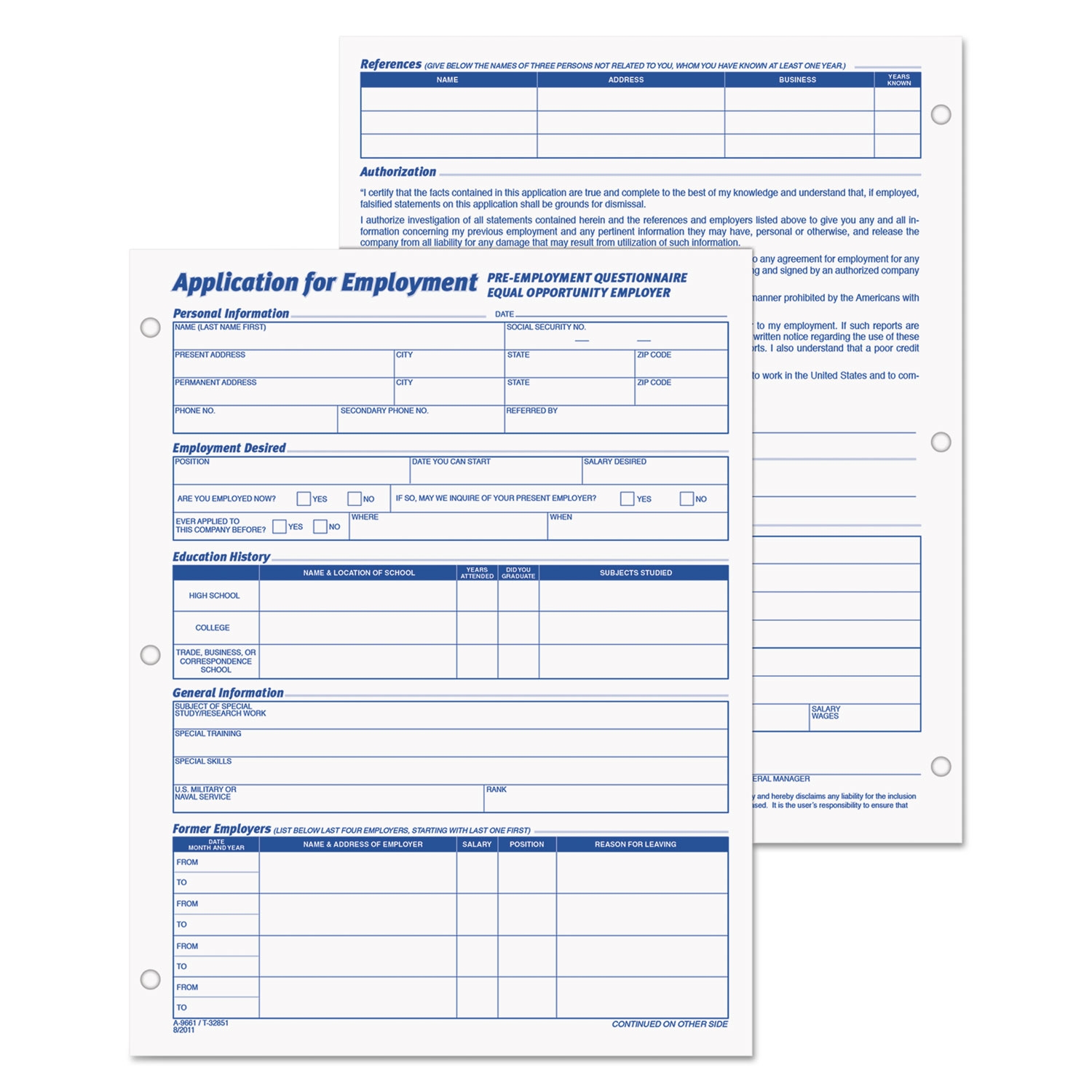 Employee Application Form One Part No Copies 11 X 8 38 50 Forms Pad 2 Pads Pack Mastersupplyonline