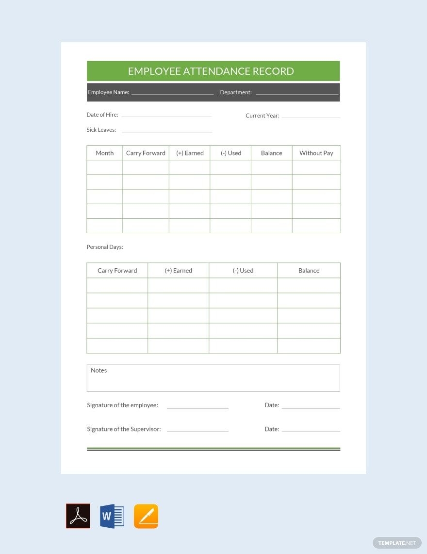 Employee Attendance Record Template In PDF Word Pages Google Docs Download Template