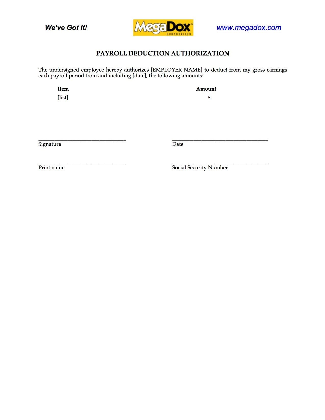Employee Payroll Deduction Consent Form MegaDox Employee Payroll Deduction Consent Form MegaDox
