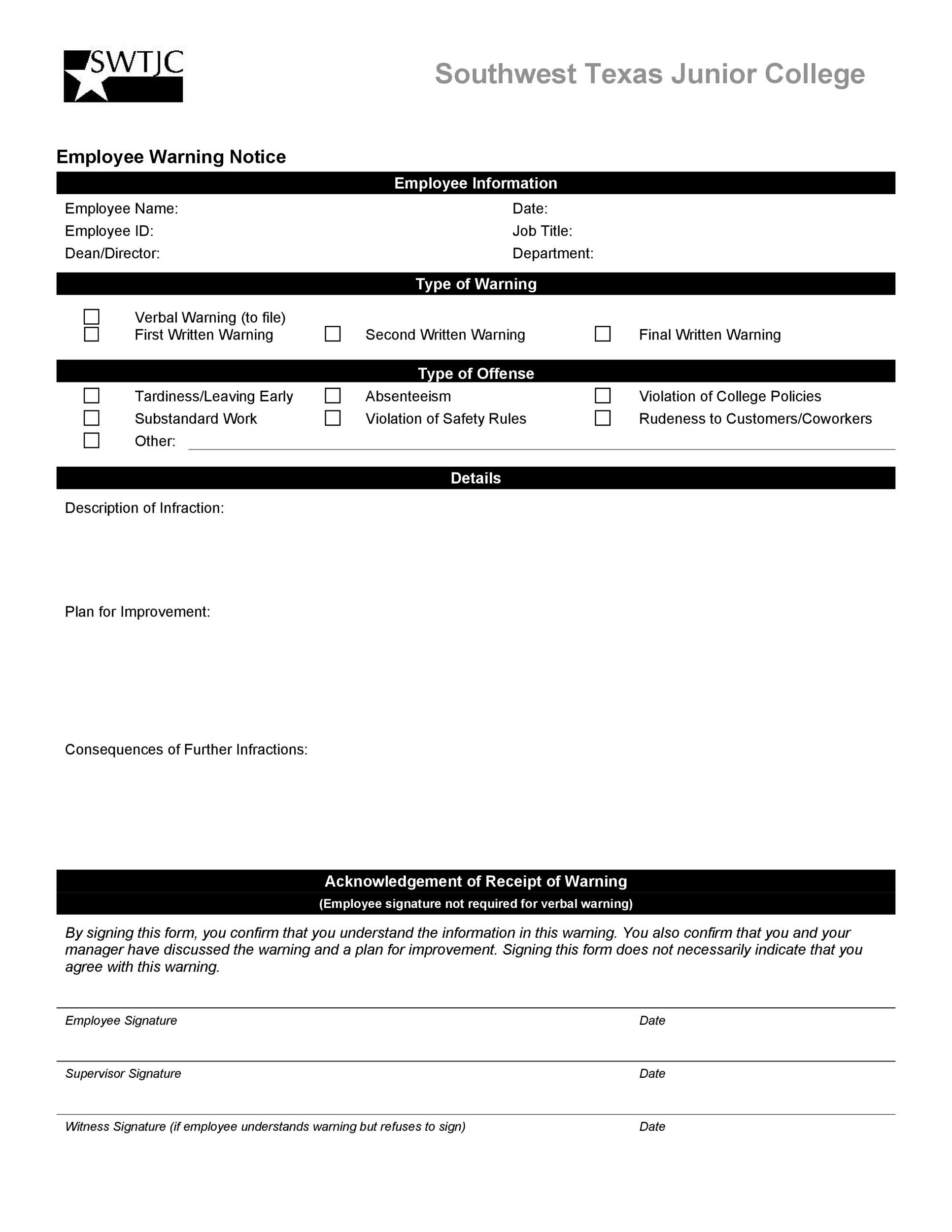 Employee Warning Notice Download 56 Free Templates Forms