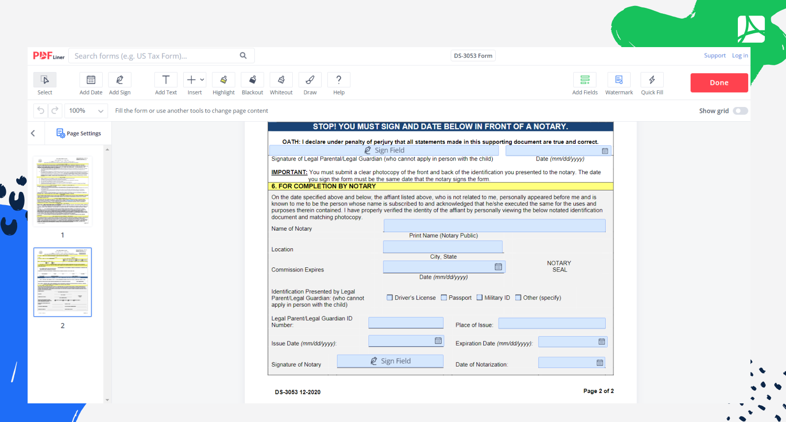 Fillable DS 3053 Form Printable Passport DS 3053 Blank PDFliner