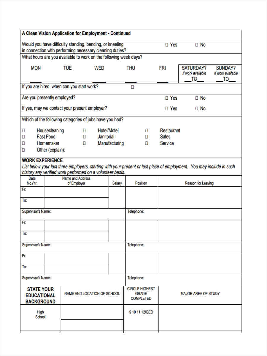 FREE 11 Cleaning Service Form Samples PDF MS Word Google Docs