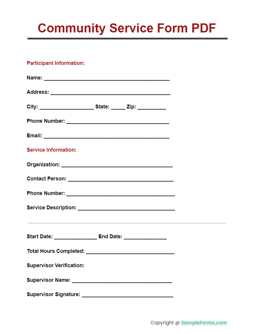 Printable Community Service Forms For Court Printable Community Service Forms For Court