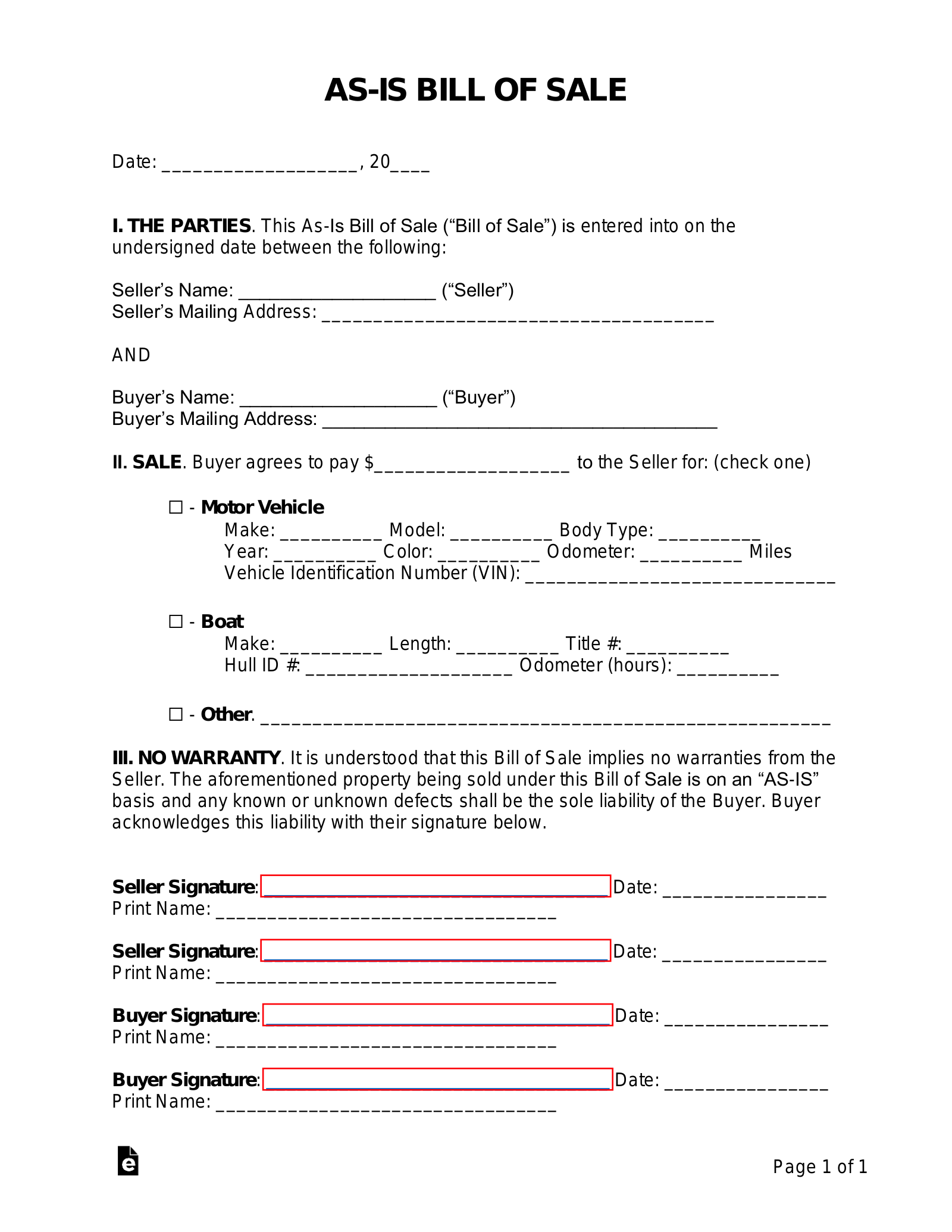Free As Is No Warranty Bill Of Sale Template PDF Word EForms Free As Is No Warranty Bill Of Sale Template PDF Word EForms