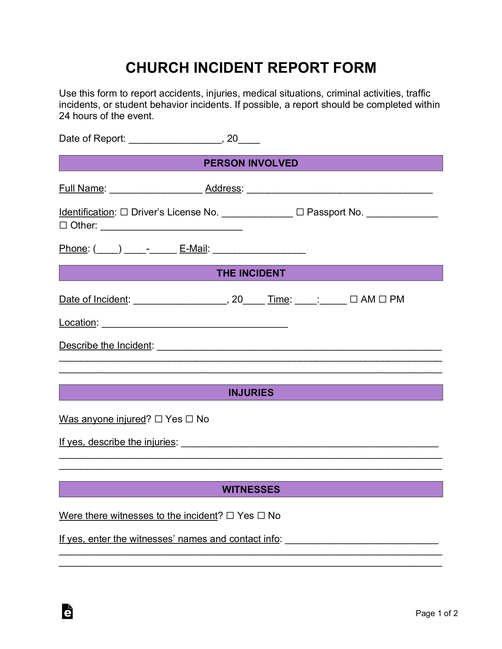 Free Church Forms Printable