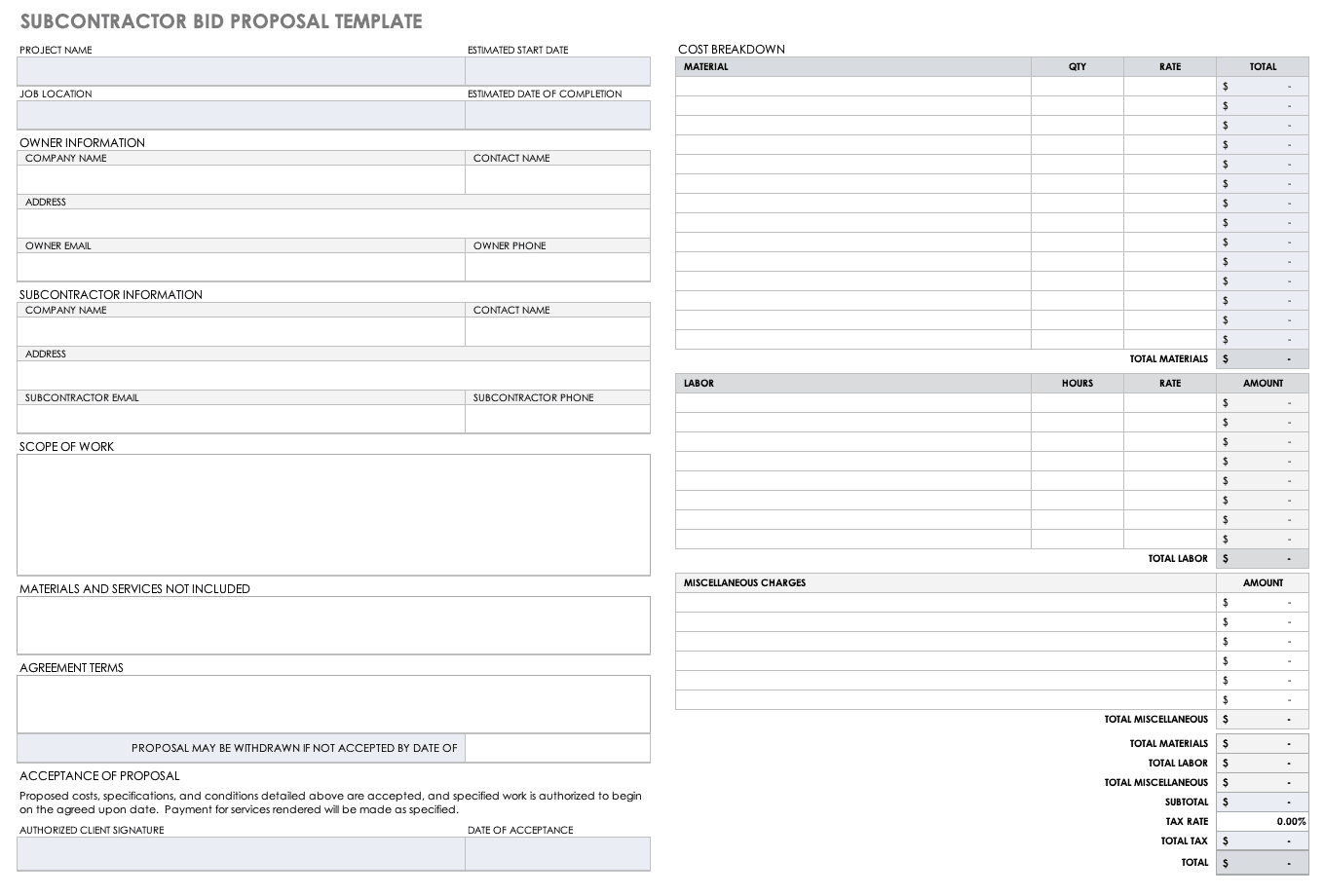Blank Proposal Forms Printable