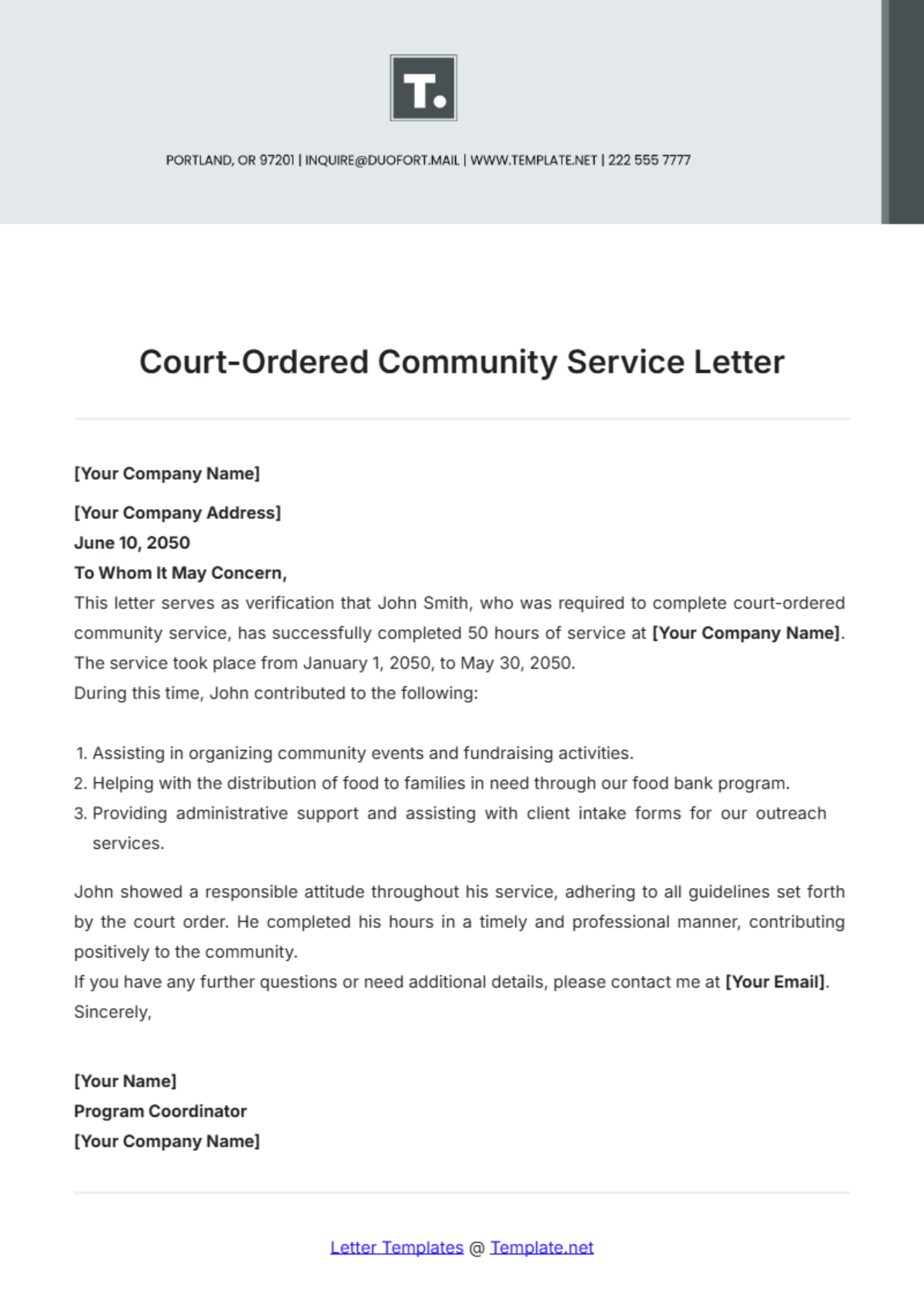 Free Court Ordered Community Service Letter Template To Edit Online Free Court Ordered Community Service Letter Template To Edit Online