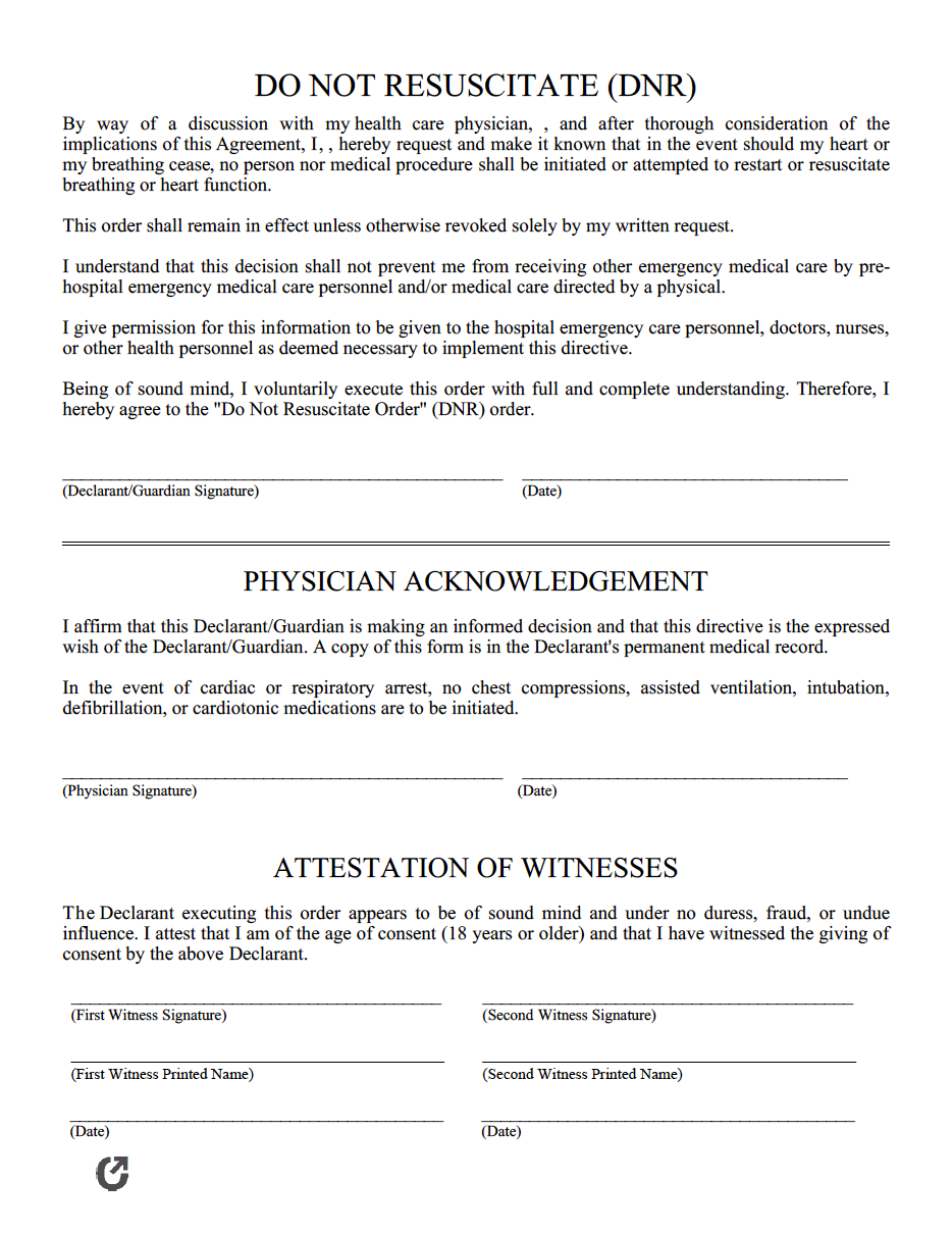 Free Do Not Resuscitate Order Forms PDF WORD Free Do Not Resuscitate Order Forms PDF WORD