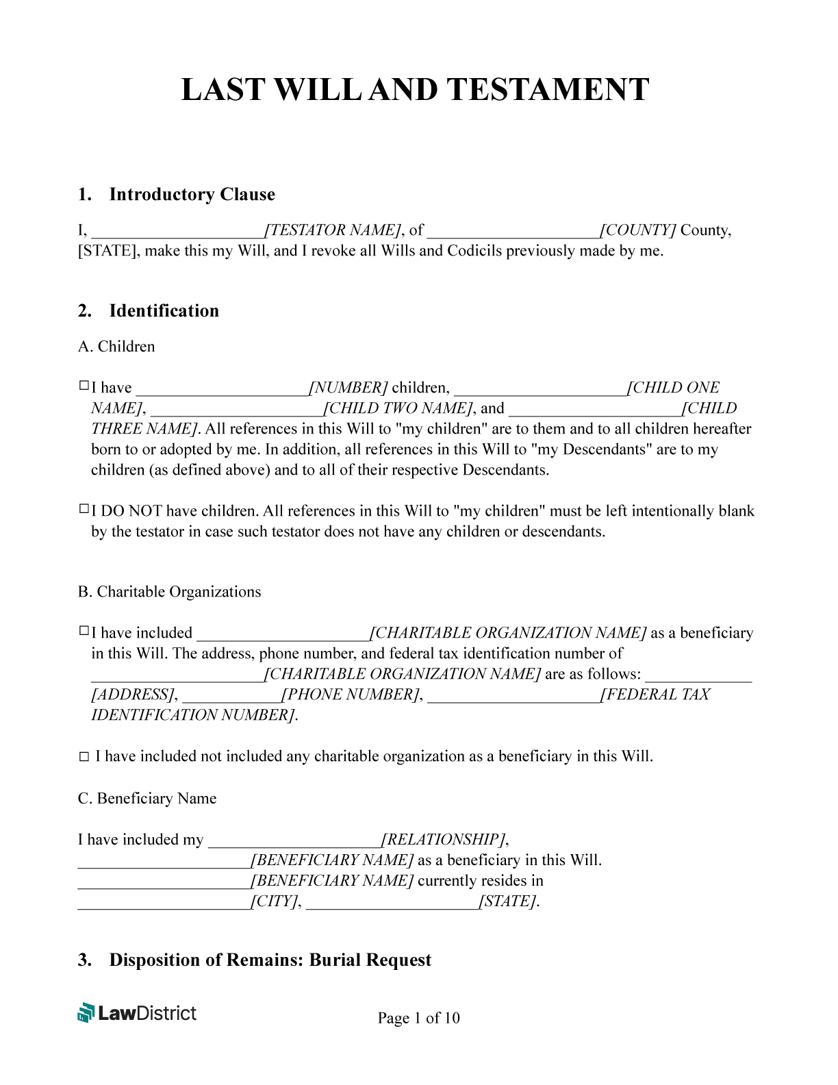 Free Last Will Testament Form Printable PDF Word LawDistrict Free Last Will Testament Form Printable PDF Word LawDistrict