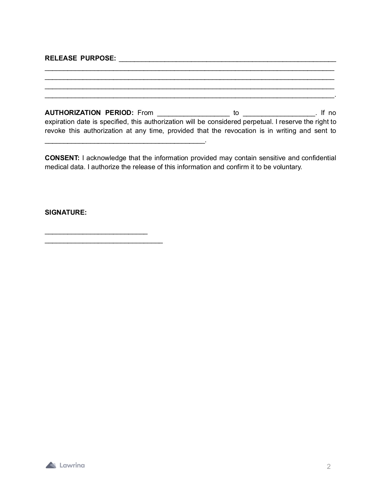 Free Medical Records Release Form PDF Lawrina