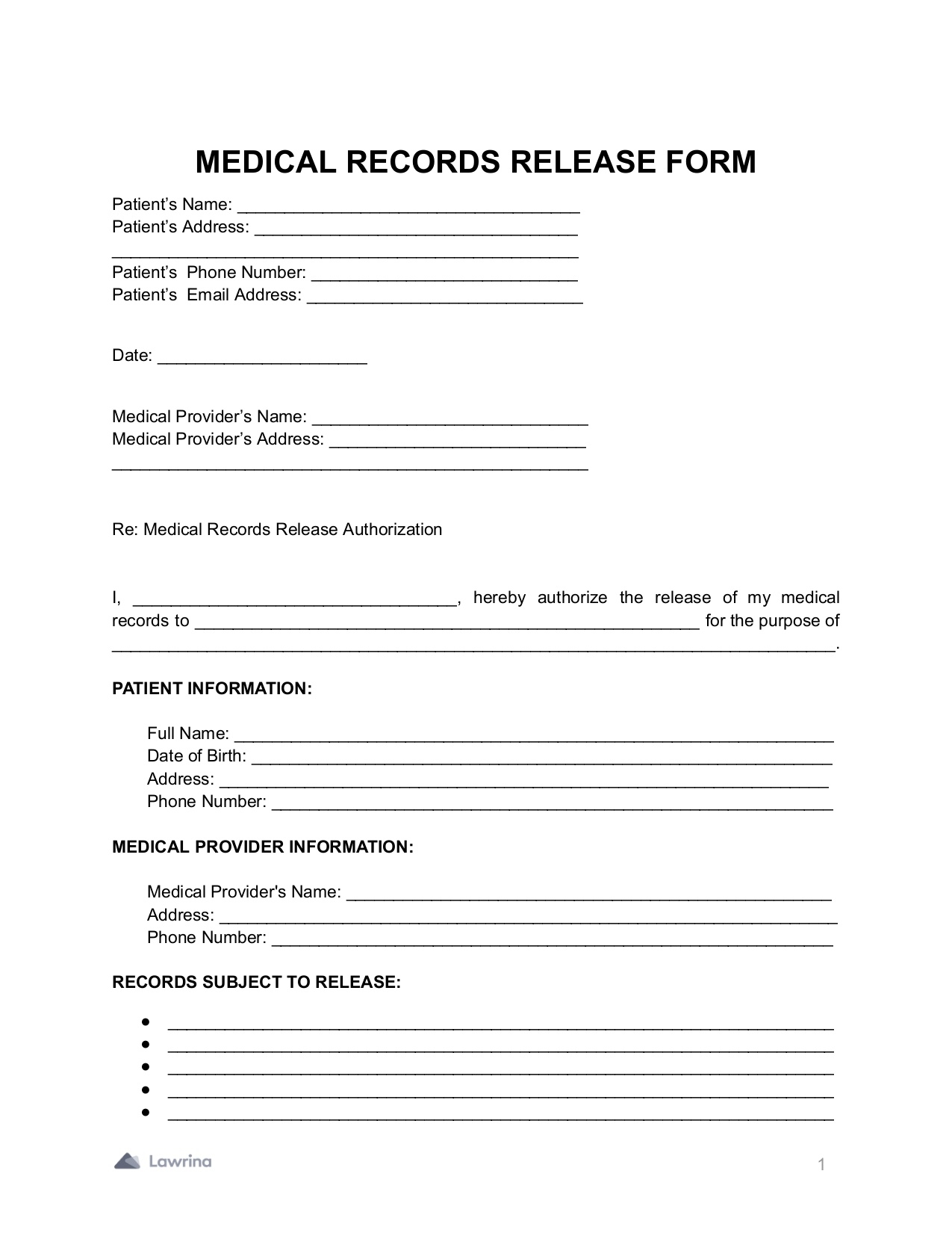 Free Medical Records Release Form PDF Lawrina Free Medical Records Release Form PDF Lawrina