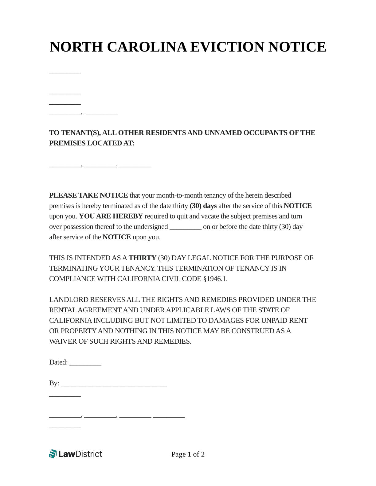Free North Carolina Eviction Notice Notice To Quit LawDistrict Free North Carolina Eviction Notice Notice To Quit LawDistrict