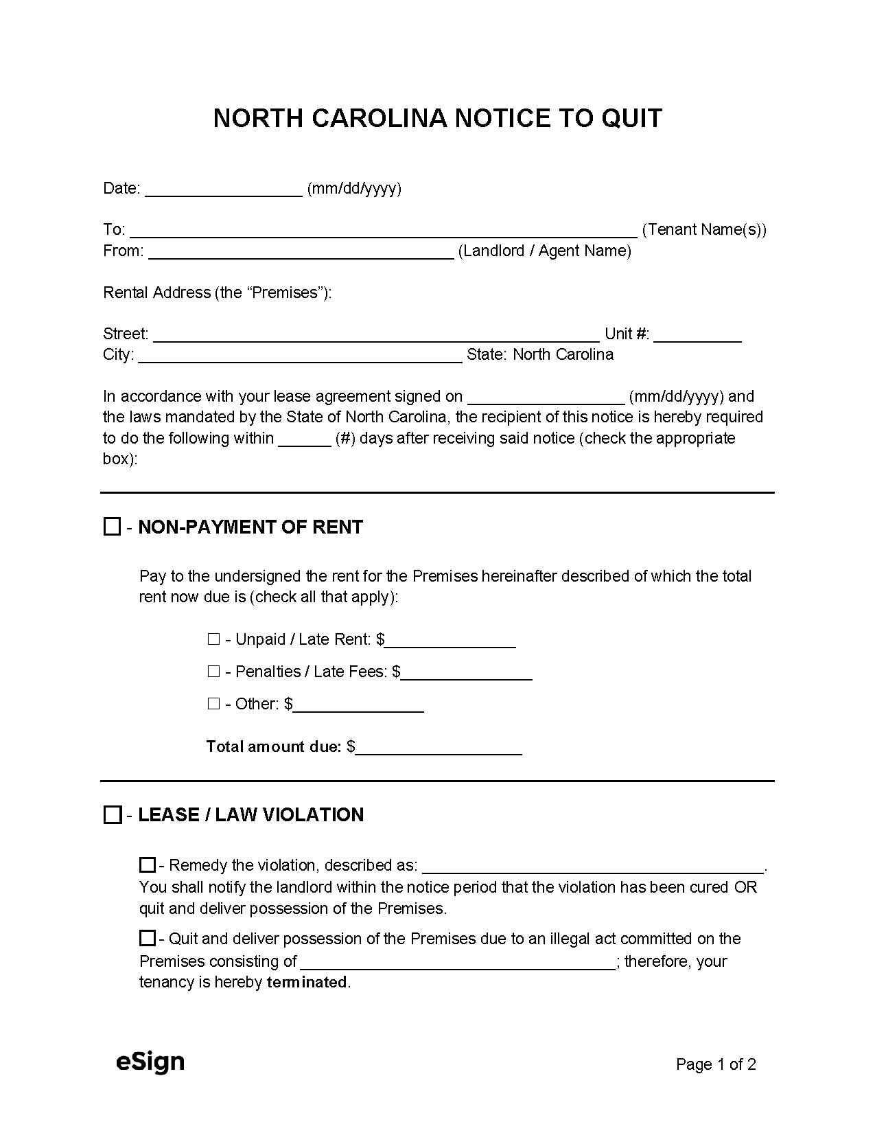 Free North Carolina Eviction Notice Templates 3 PDF Word Free North Carolina Eviction Notice Templates 3 PDF Word