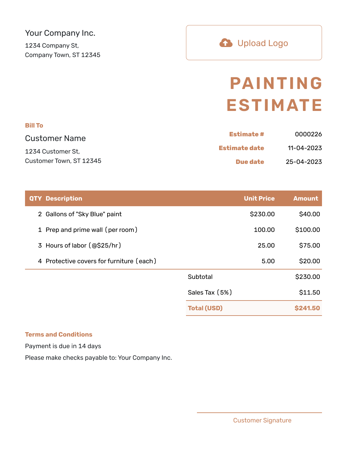 Printable Interior Painting Quote Forms