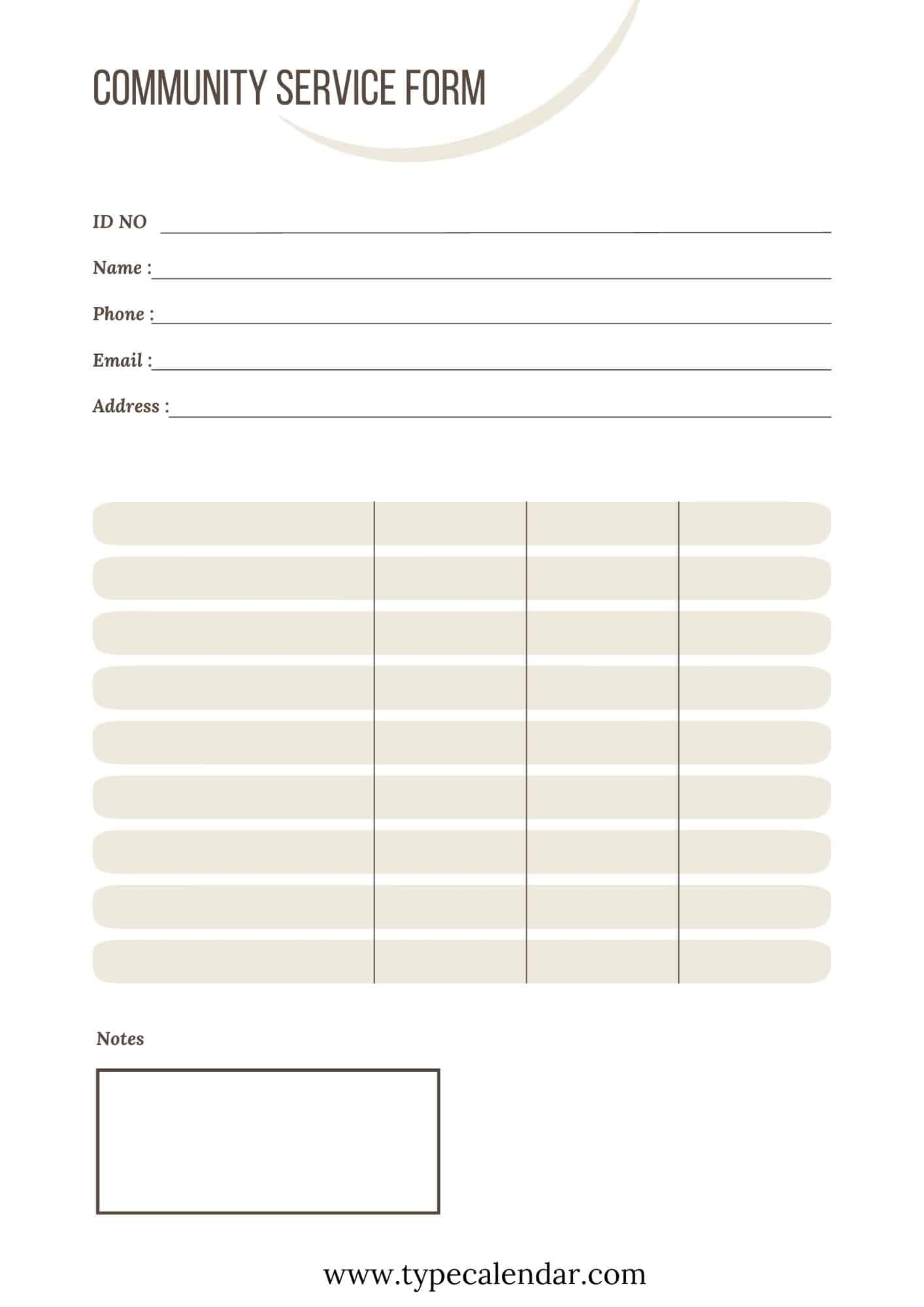 Free Printable Community Service Form Templates Word PDF Free Printable Community Service Form Templates Word PDF