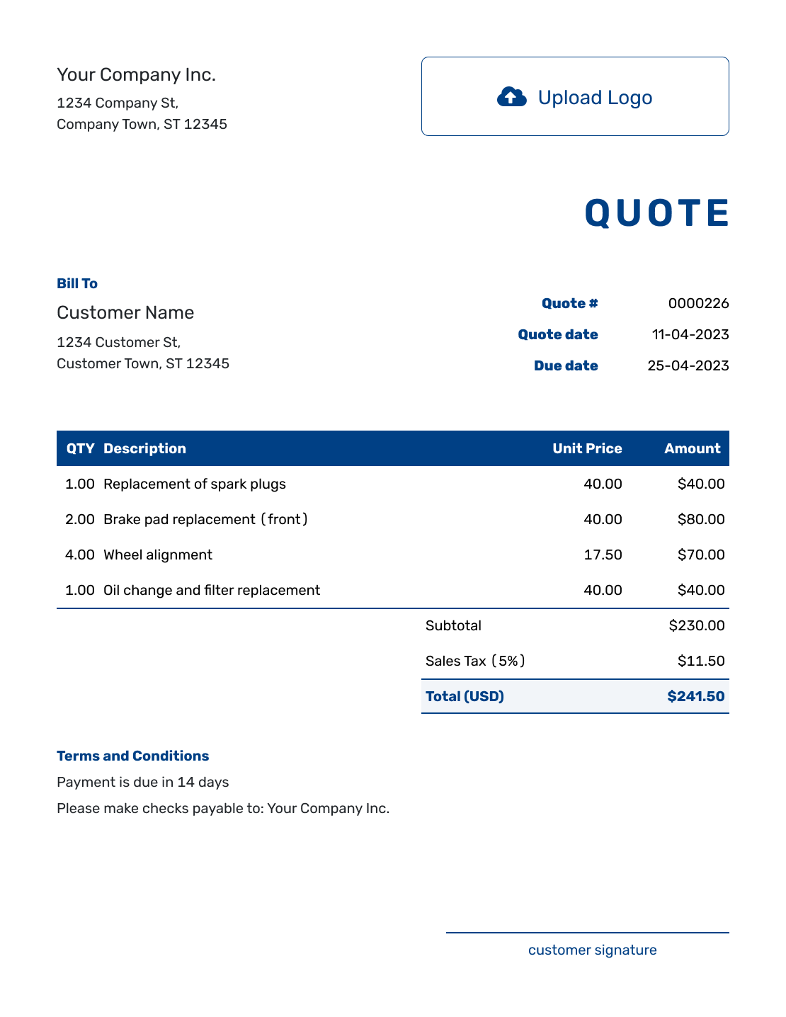 Printable Quote Form