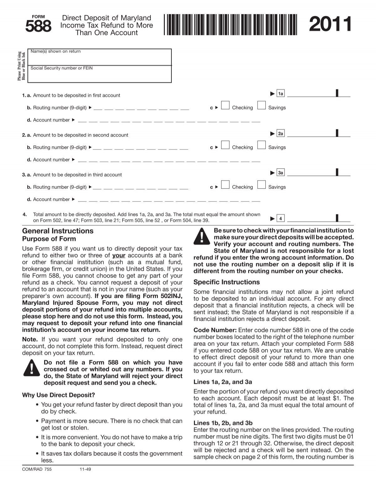 General Instructions Direct Deposit Of Maryland Income Tax Refund 