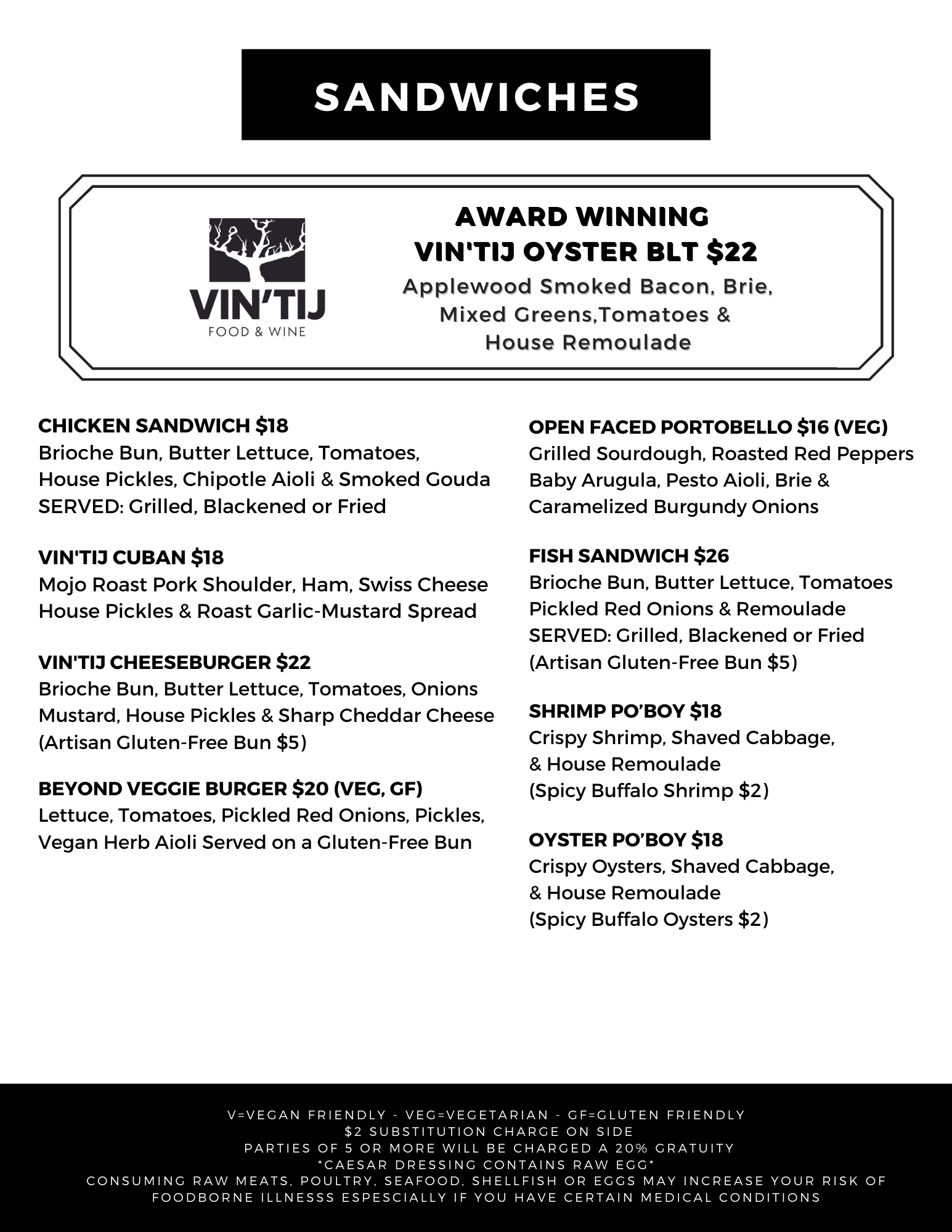 LUNCH MENU Vin tij Food Wine