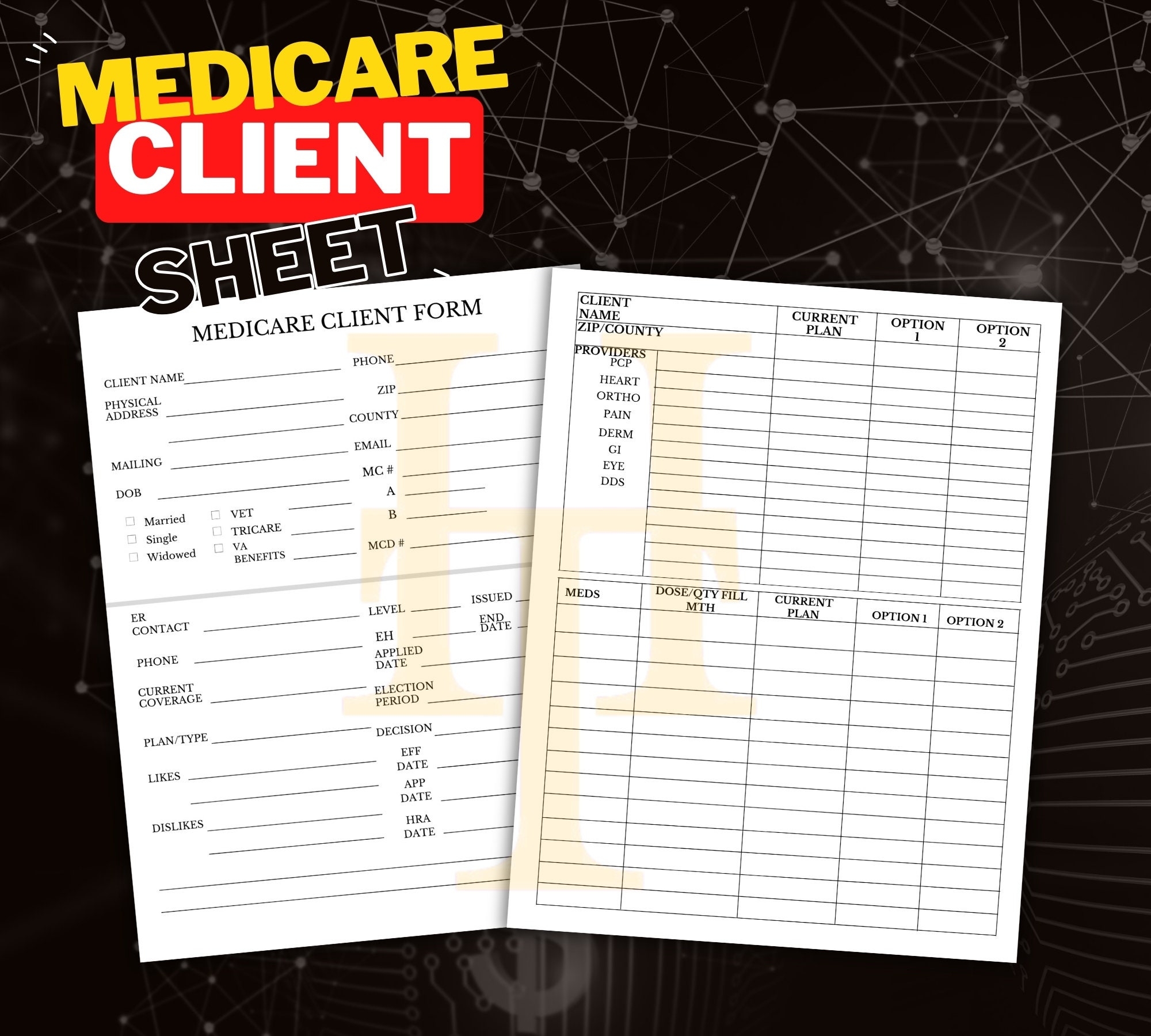 Medicare Client Sheet Client Form Buyer Client Health Insurance Medicare Printable Insurance Agent Form Instant Download Etsy