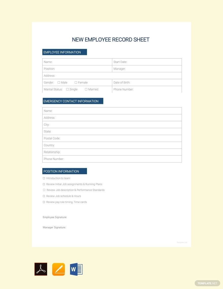 New Employee Record Sheet Template In PDF Pages Word Google Docs Download Template