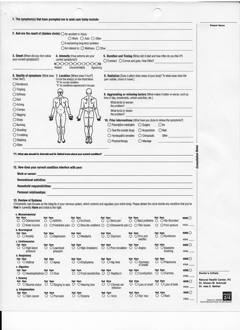 New Patient Intake Forms Dr Shawn Schmidt DC In Omaha NE