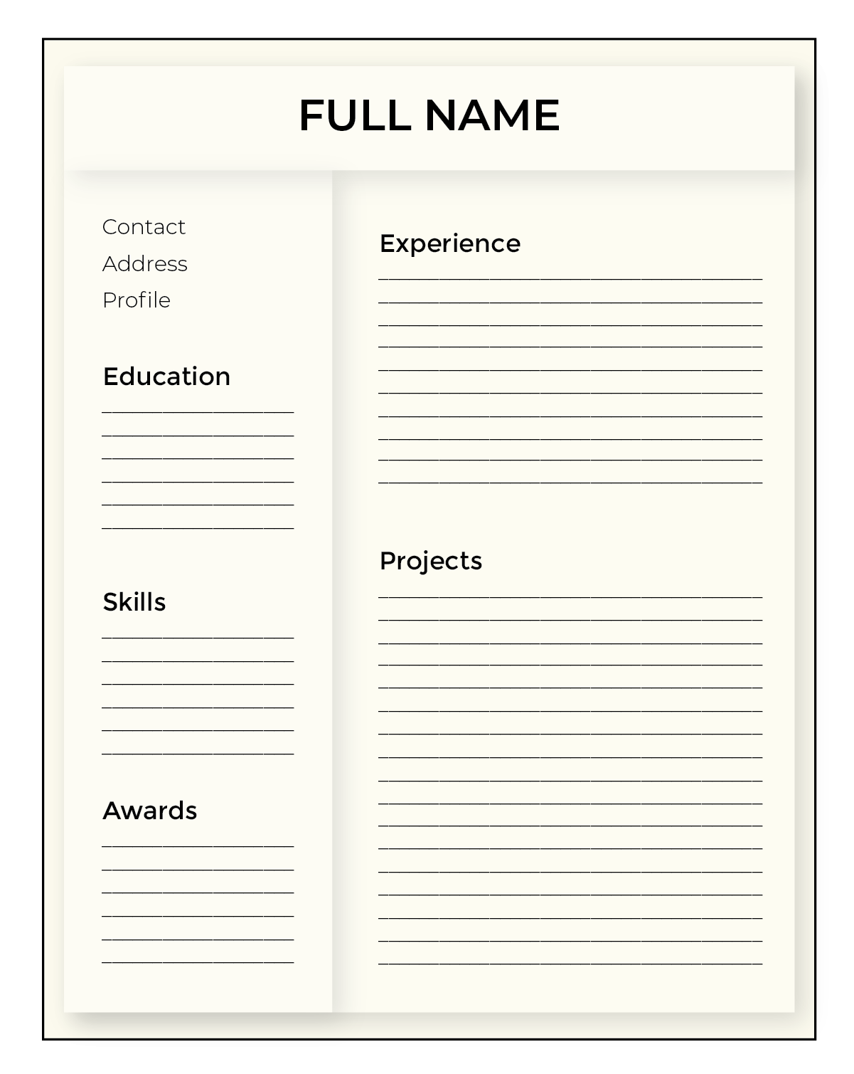 Resume Form Printable Blank