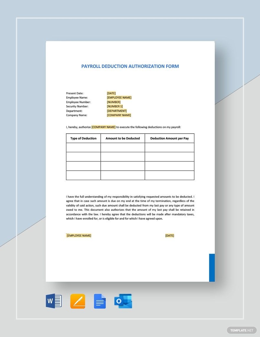 Payroll Deduction Form Template In Pages Word Google Docs Download Template Payroll Deduction Form Template In Pages Word Google Docs Download Template