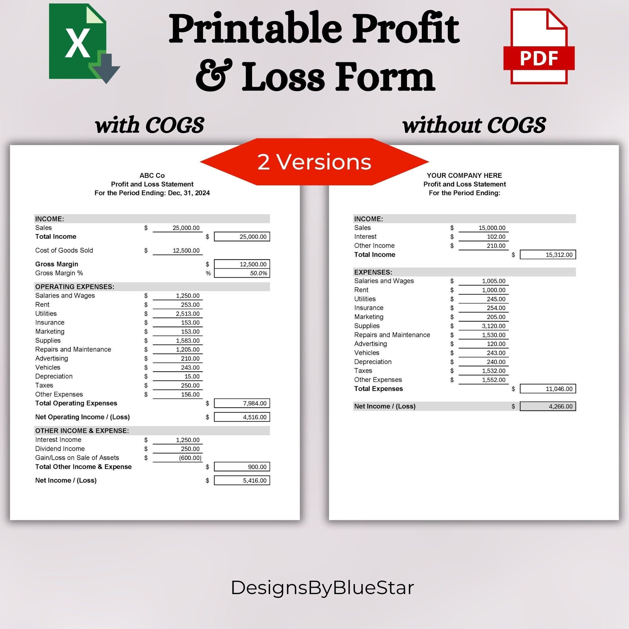 Profit And Loss Form Printable