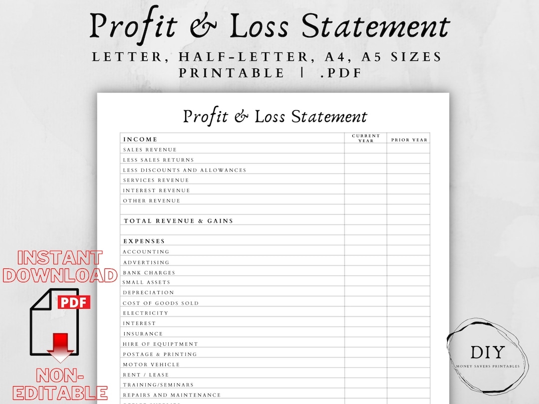 Profit And Loss Statement Profit And Loss Spreadsheet P And L P And L Statement Profit Loss Taxes Investment Property Self Employed Etsy