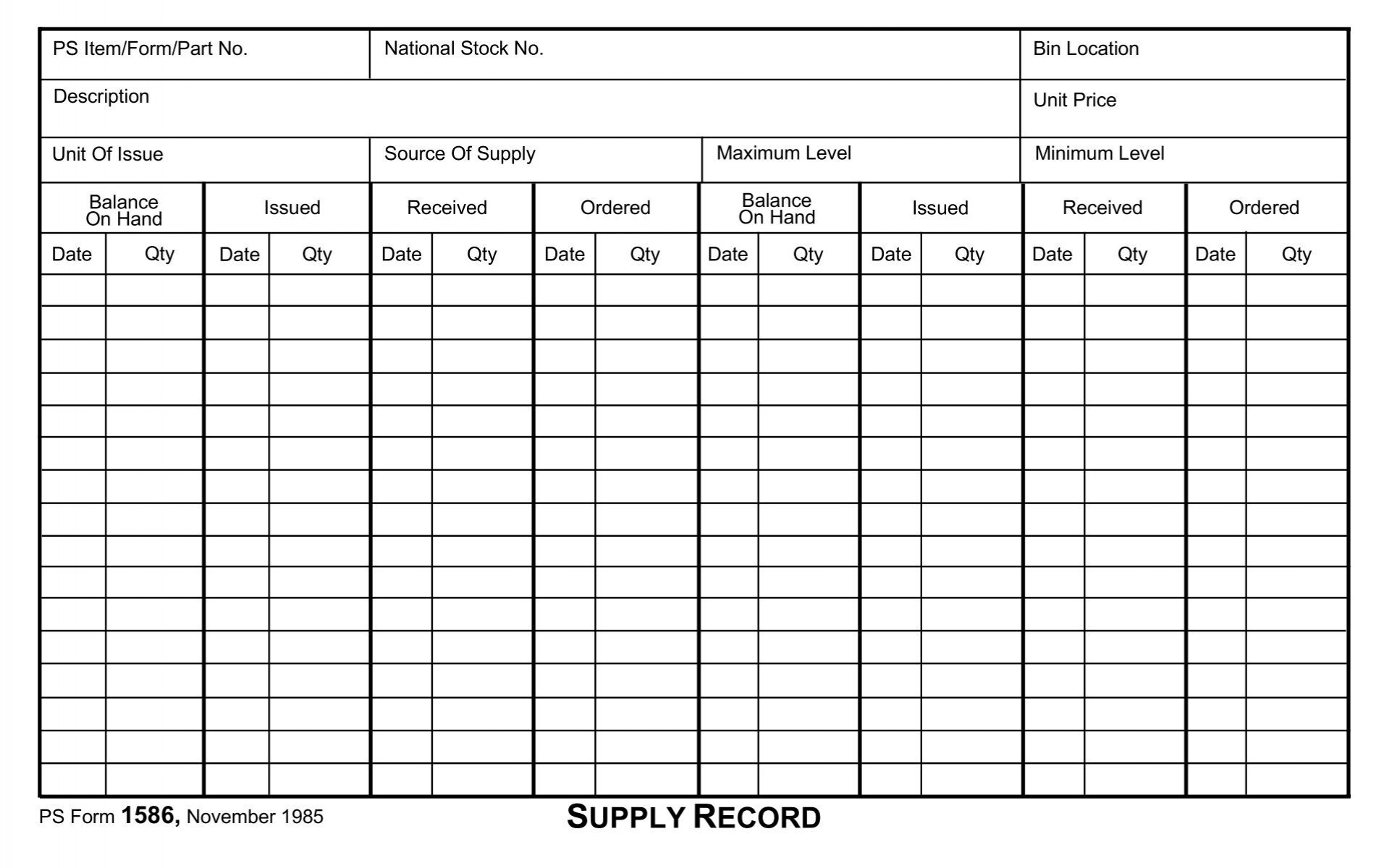 PS Form 1586 Supply Record NALC Branch 78