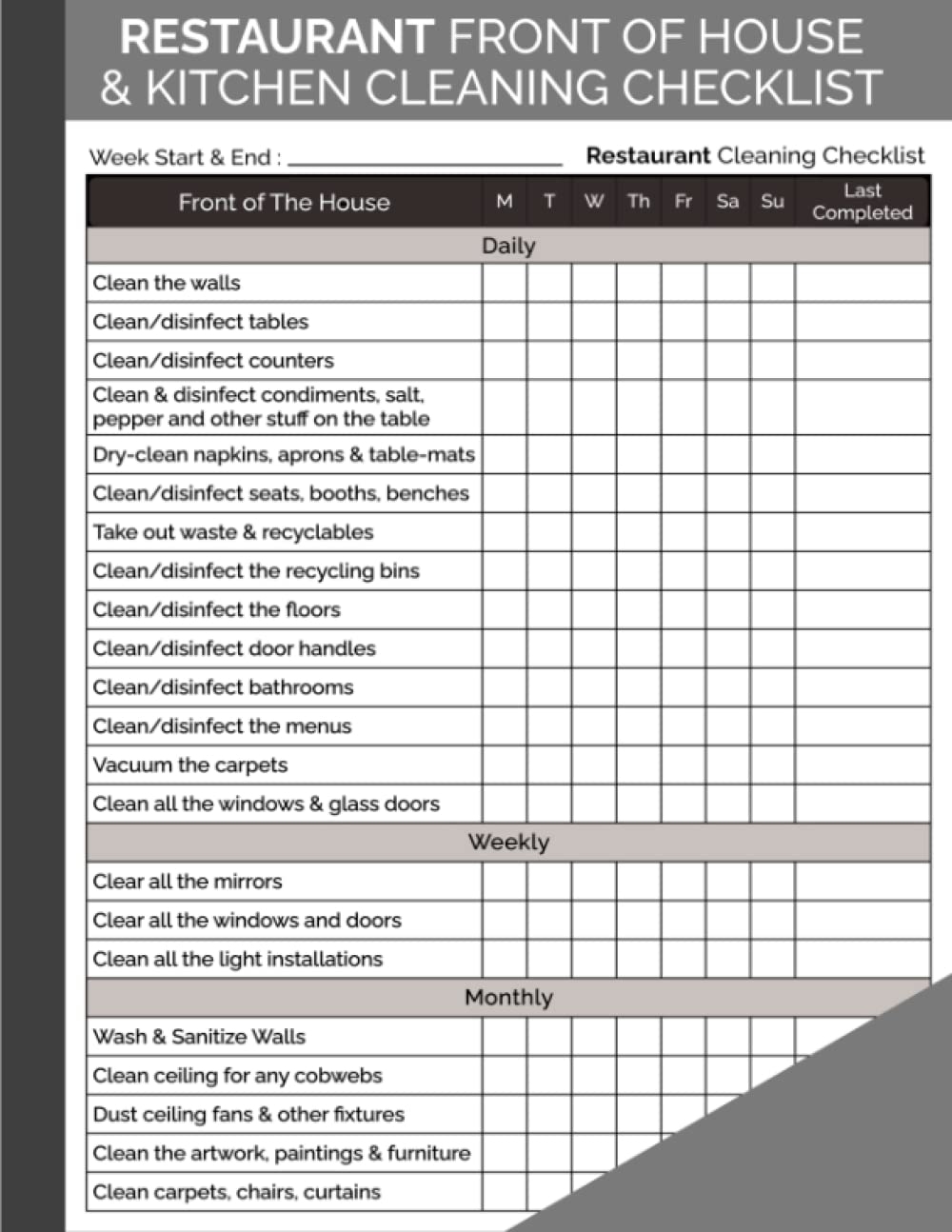 Restaurant Front Of House Kitchen Cleaning Checklist Daily Weekly Monthly Books Club Top Restro Amazon Books Restaurant Front Of House Kitchen Cleaning Checklist Daily Weekly Monthly Books Club Top Restro Amazon Books