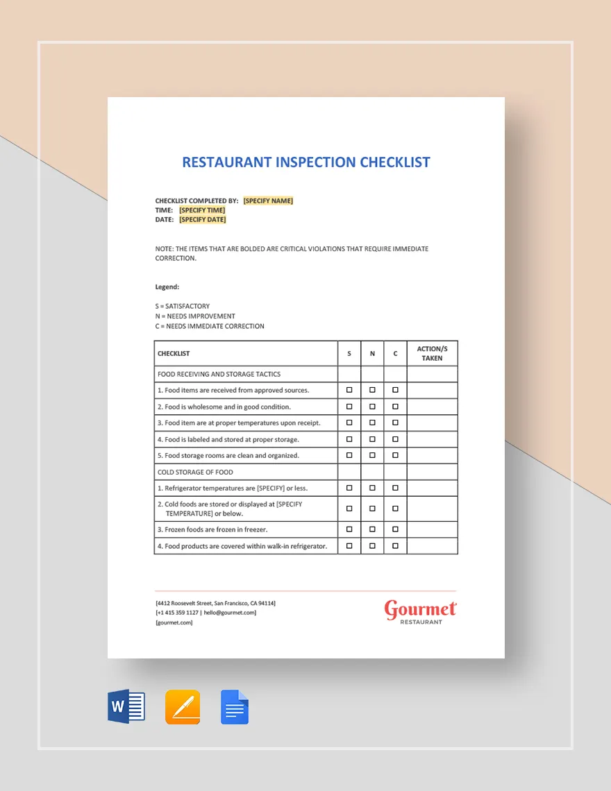 Restaurant Inspection Checklist Template In Google Docs Word Pages Download Template Restaurant Inspection Checklist Template In Google Docs Word Pages Download Template