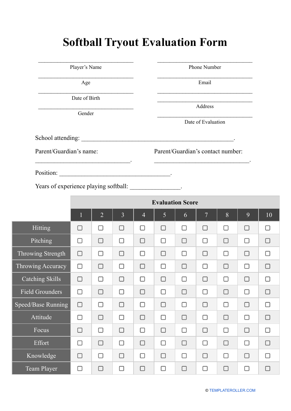 Softball Tryout Evaluation Form Fill Out Sign Online And Download PDF Templateroller Softball Tryout Evaluation Form Fill Out Sign Online And Download PDF Templateroller