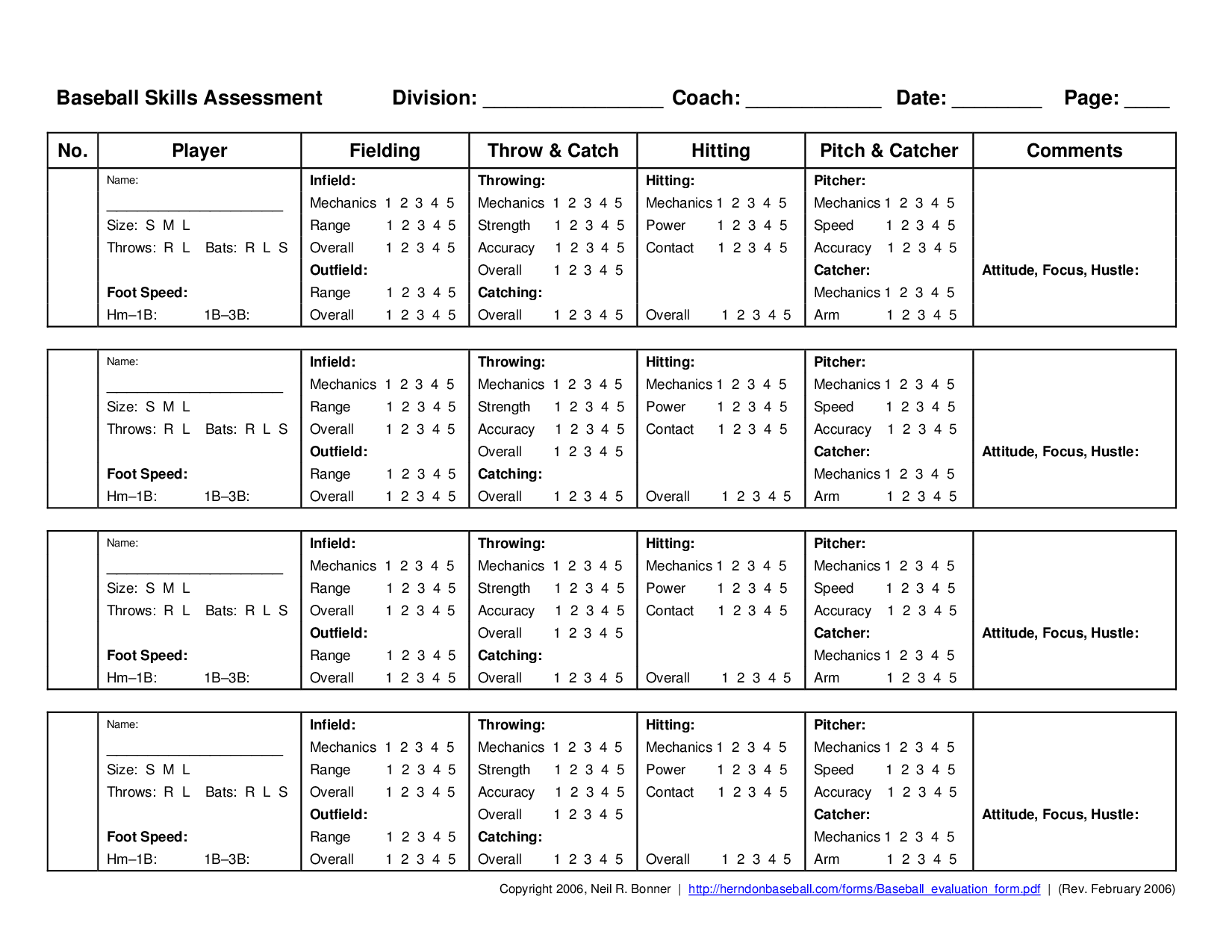 Softball Tryout Evaluation Form