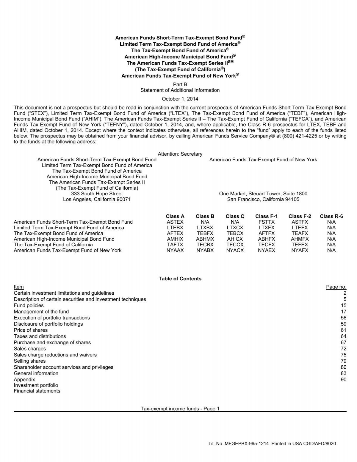 Statement Of Additional Information The Tax American Funds