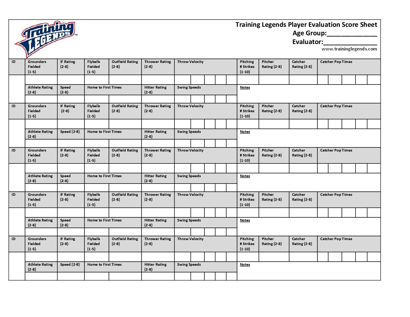 Training Legends Baseball Player Evaluation Score Sheet Template Training Legends Training Legends Baseball Player Evaluation Score Sheet Template Training Legends