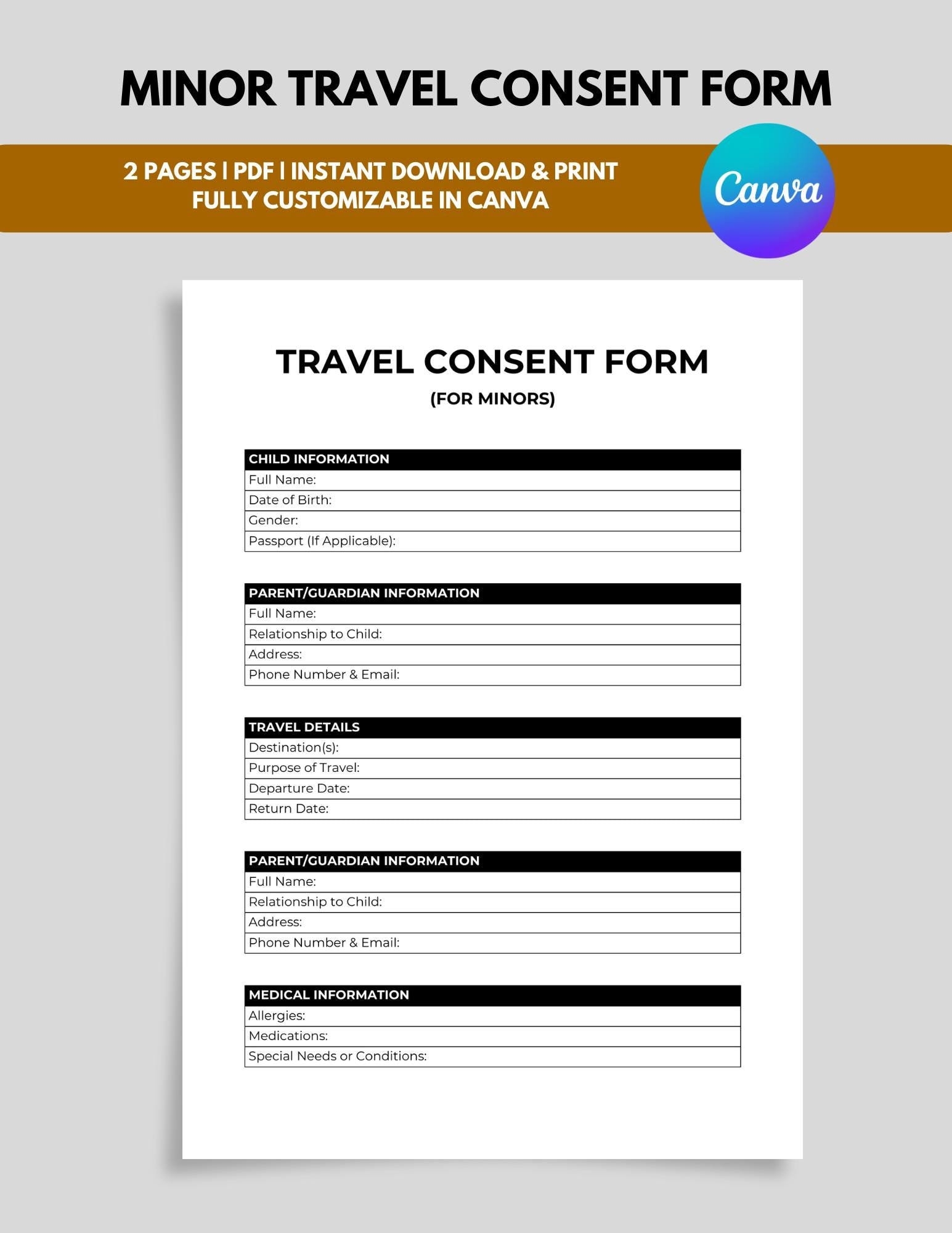 Pdf Printable Child Travel Consent Form